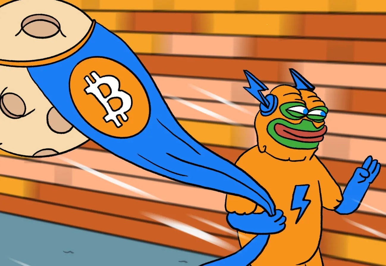 Bitcoin Hyperミームがビットコインのボールを持って走っている様子