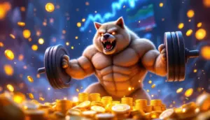 筋肉質のドージが仮想通貨市場の成長を象徴する画像