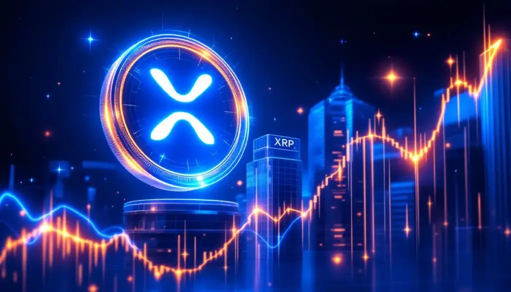 未来的な金融チャートを背景に上昇するリップル（XRP）のコイン