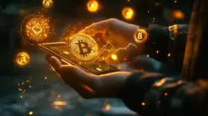 スマホで仮想通貨取引を行うイメージ画像