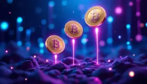上昇するアルトコイン3銘柄を象徴する未来的な仮想通貨ビジュアル