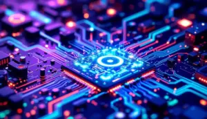 Googleの量子チップ「Willow」と「Quantum Echoes」アルゴリズムを象徴する未来的な回路のイメージ