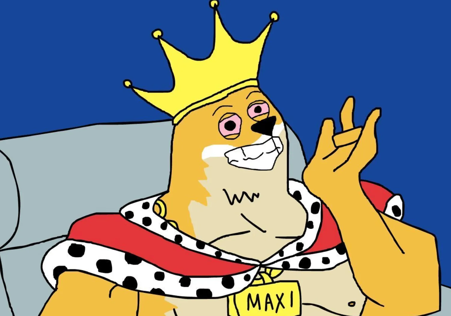 王冠を被ってポーズを取るMaxi Dogeのミーム