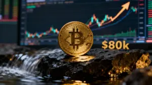岩盤上のビットコインと市場の流動性を表現したイメージ