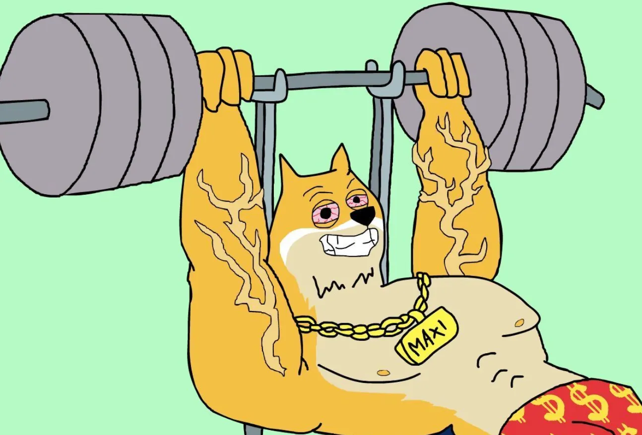 Maxi Dogeのミームが筋トレをしている様子
