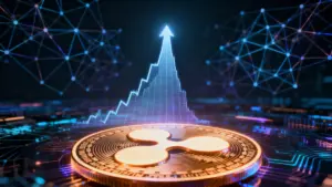 AIによるリップル（XRP）の価格予測を示す未来的なイメージ