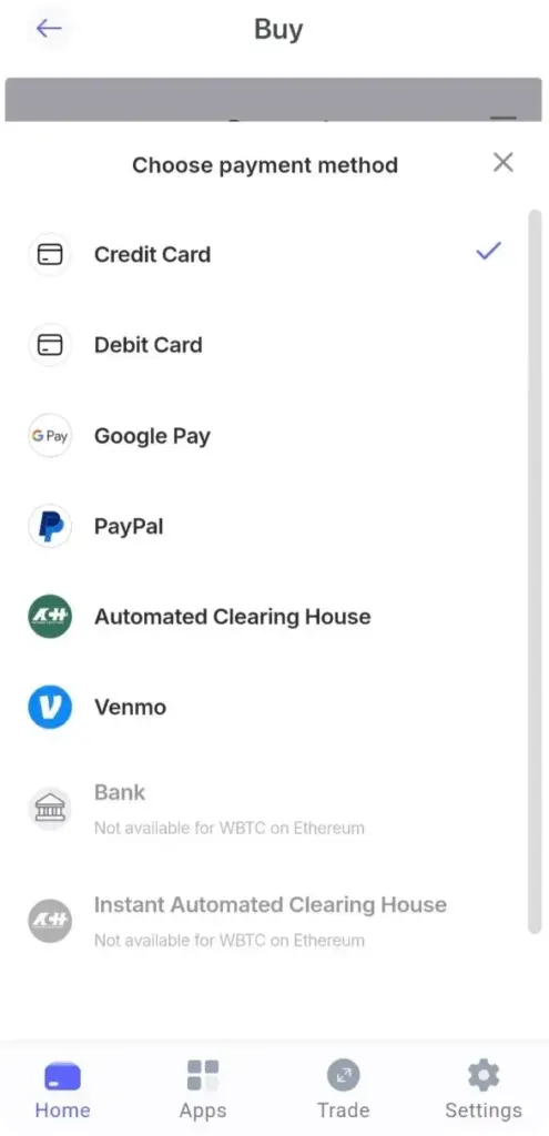 支払い方法の「Credit Card」を選択