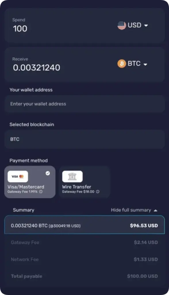 クレジットカード決済による仮想通貨の購入手続き完了