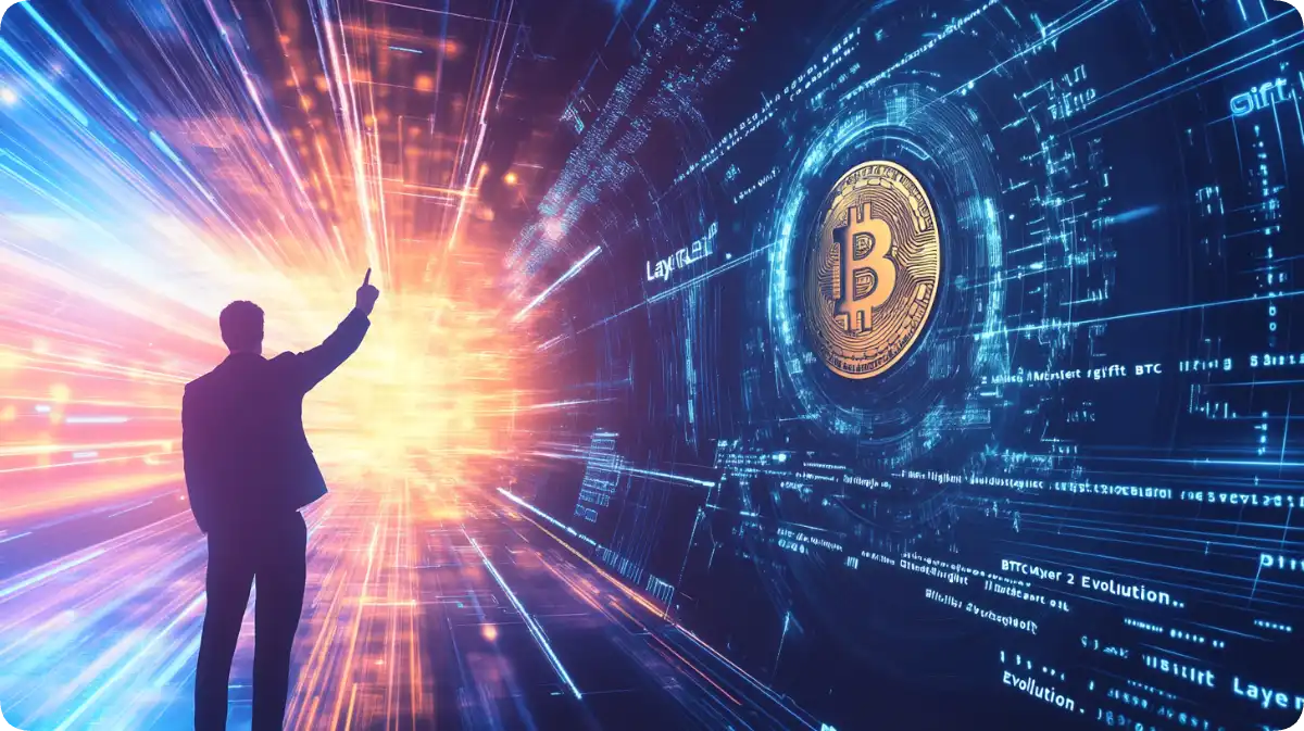 ビットコインのシンボルに何かを唱える男性の後ろ姿