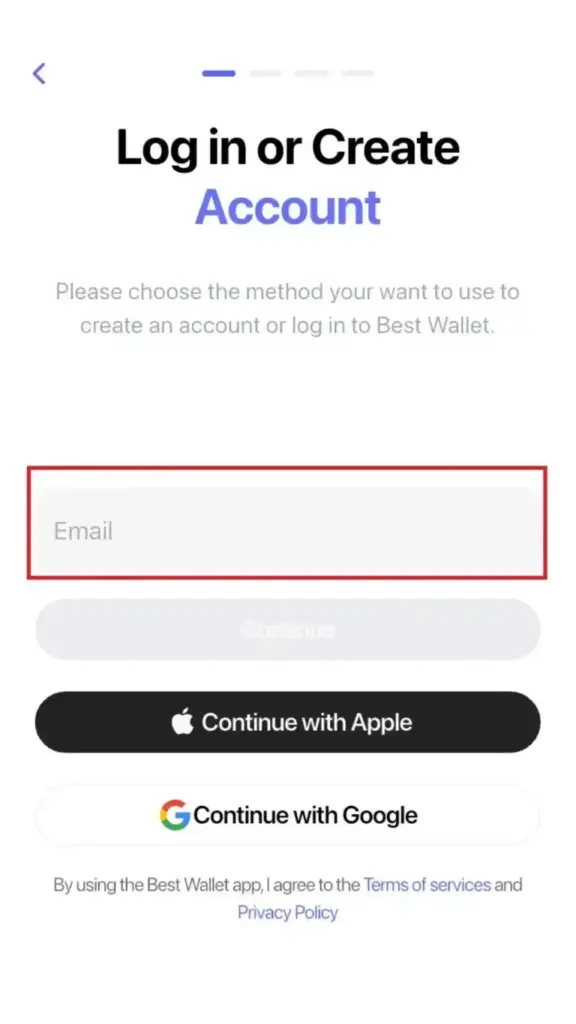 Best Walletでメールアドレスを入力する