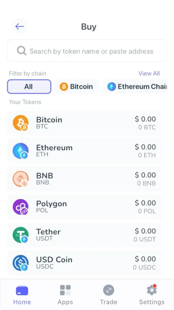 Best Walletで購入できる仮想通貨が表示される