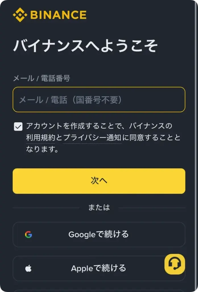 バイナンスジャパンのメール認証ページ