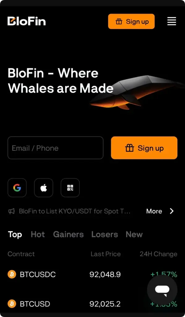 Blofin公式サイトトップページ