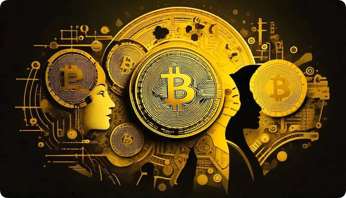 人々の顔と仮想通貨