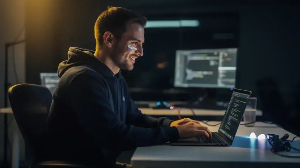 BaseネットワークでSolana入出金が可能になったことを表す、PCを操作する開発者