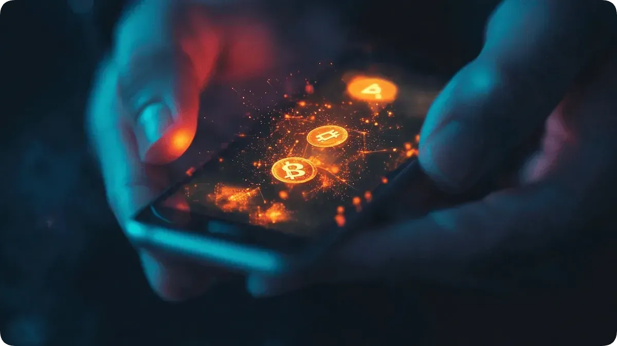 スマホにビットコインのマークが表示されている