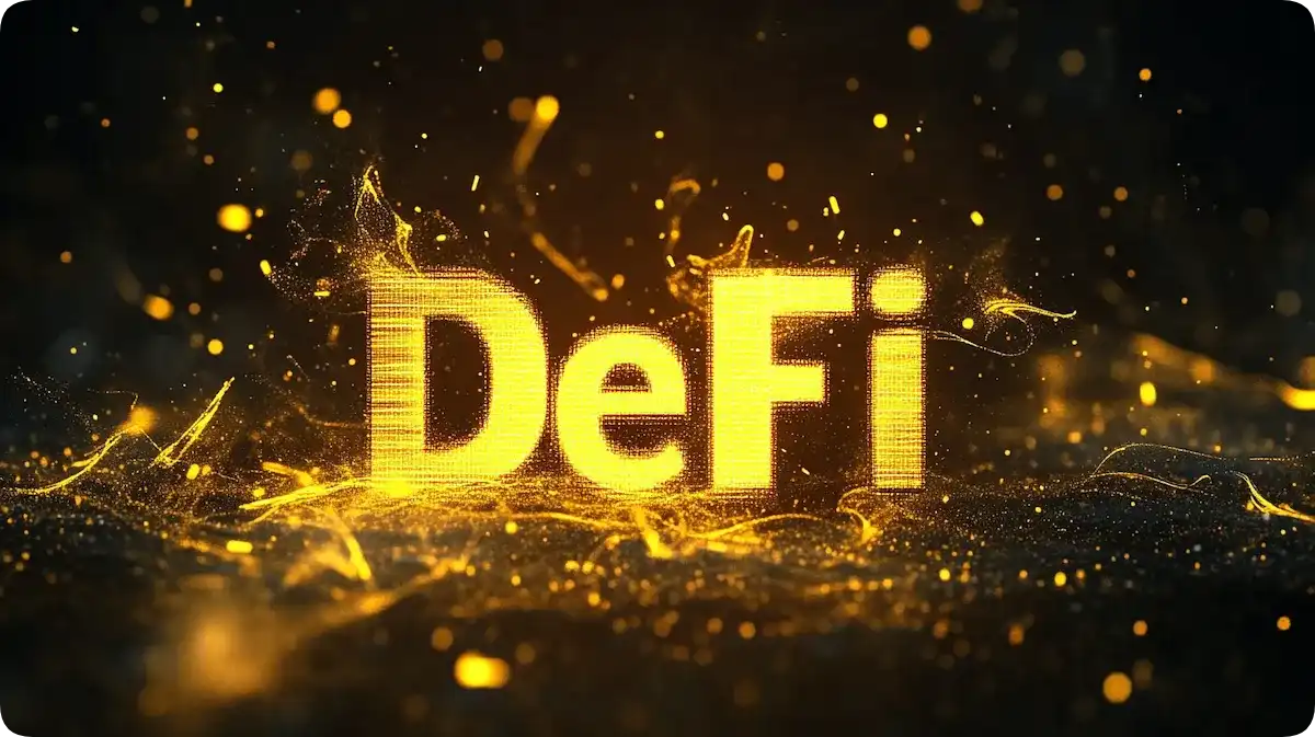 DeFiのロゴを中心にした金色のイメージ