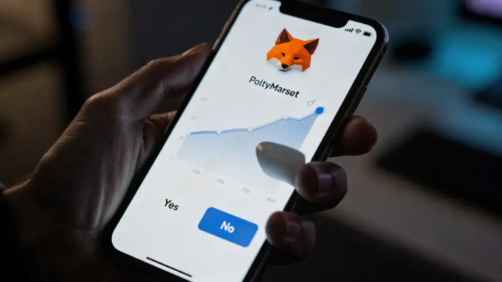 MetaMaskのモバイルアプリ画面にPolymarketの予測チャートが表示されている様子