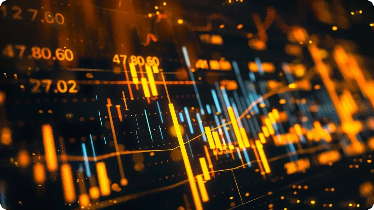 新しい仮想通貨のロゴを特徴とする上昇トレンドの株式市場チャート