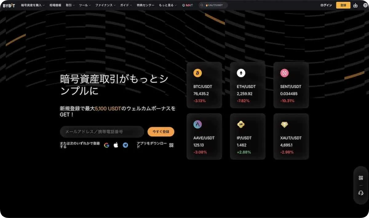 bybitのPCファーストビュー