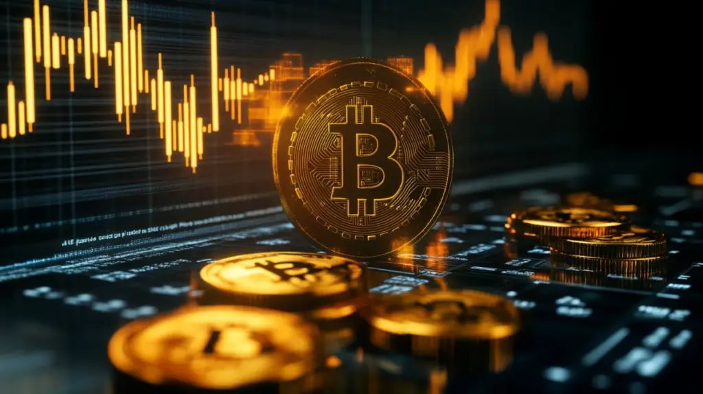 バイナリーオプションで仮想通貨（ビットコイン）を取引するイメージ