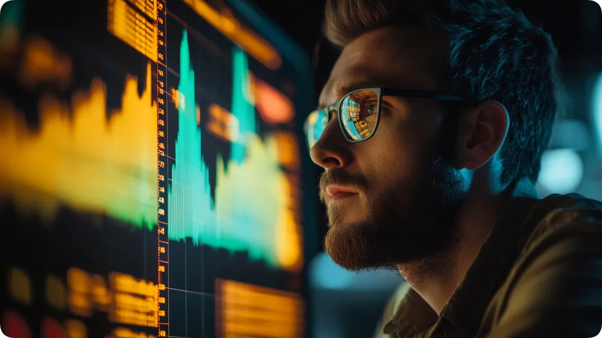 バイナリーオプションで仮想通貨(ビットコイン)を取引する男のイメージ