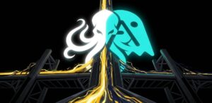 クラーケンとアーベのロゴが融合するダイナミックなグラフィック