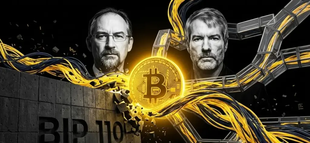 アダム・バック氏とマイケル・セイラー氏がビットコインBIP110に反対するイメージ