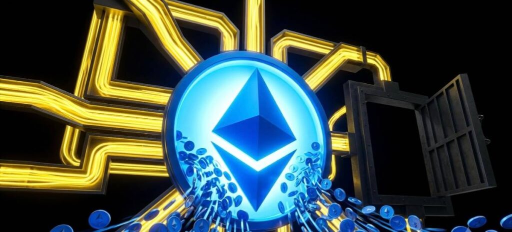 イーサリアムのロゴに大量のコインが吸い込まれる様子