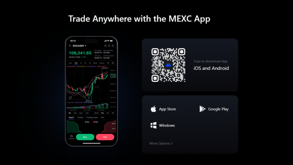 코인 레버리지 거래소 MEXC 공식 사이트 내 이미지 스크린샷