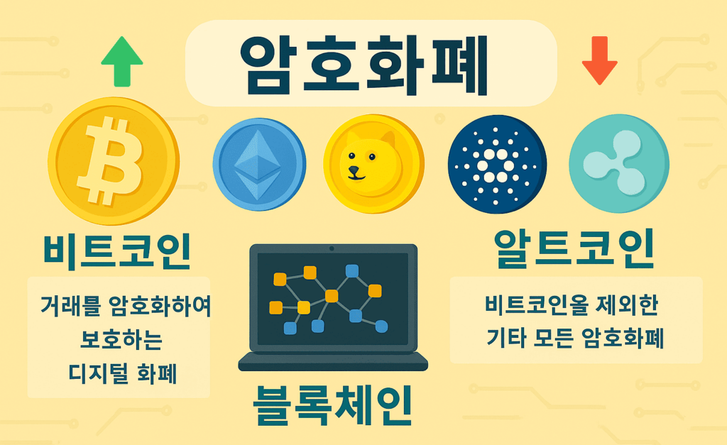 암호화폐를 전반적으로 설명하는 인포그래픽 AI 이미지