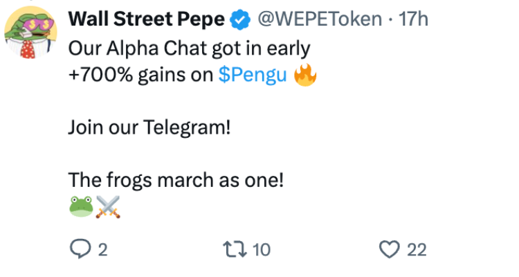WEPE Alpha Chat – 700% PENGU pelnas