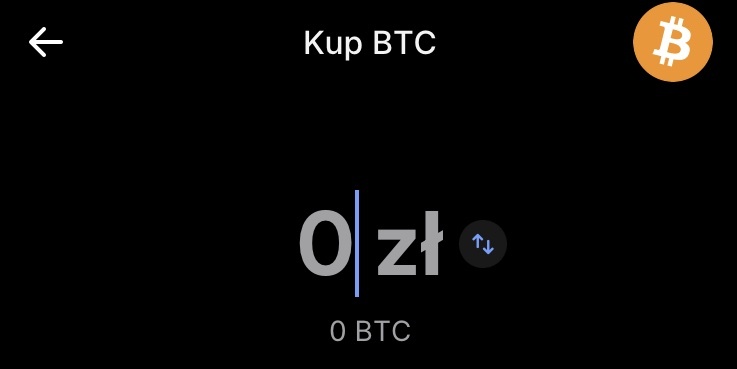 Zakup Bitcoina - krytpowaluty na Revolut Zdjęcie z aplikacji mobilnej jak ustalić kwotę kupowanej kryptowaluty w Revolut