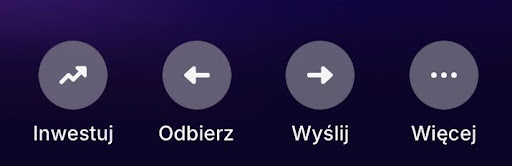Menu z podstrony w aplikacji: Revolut kryptowaluty Pasek menu z opcją inwestuj, w celu zakupu kryptowaluty w Revolut