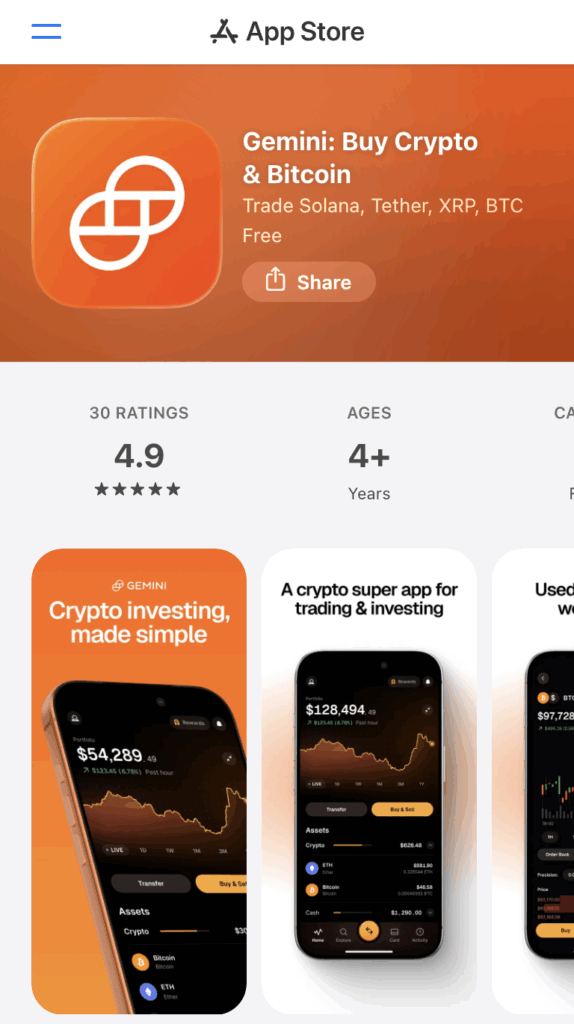 gemini crypto app store