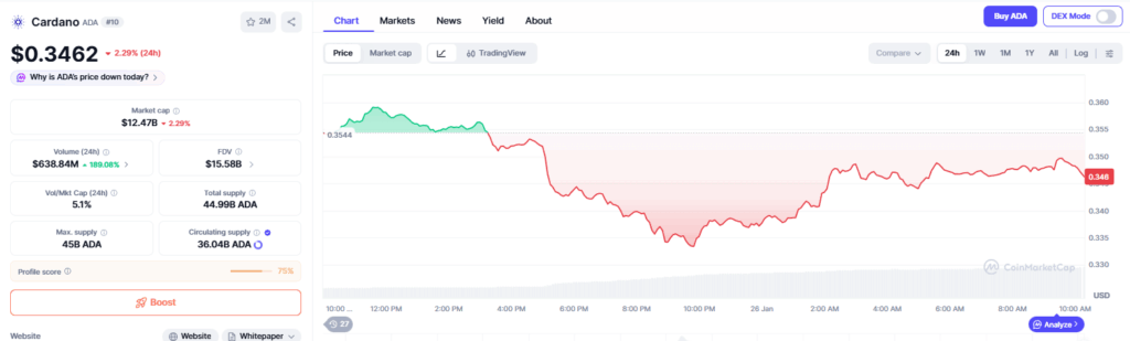 cardano wykres ceny poniżej 1 dolara