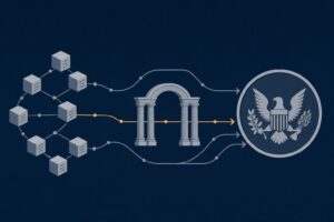 Ilustracja: przepływy transakcji pod nadzorem federalnego regulatora, w stylu redakcyjnym CryptoDnes