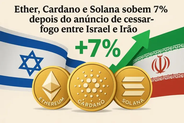 Ether, Cardano e Solana sobem 7% depois do anúncio de cessar-fogo entre Israel e Irão