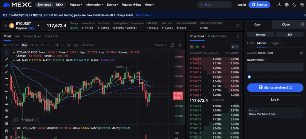 MEXC - bitcoin futures trading