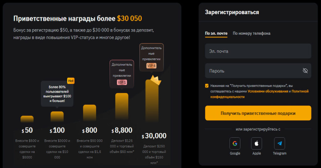 страница регистрации в ByBit и промокоды