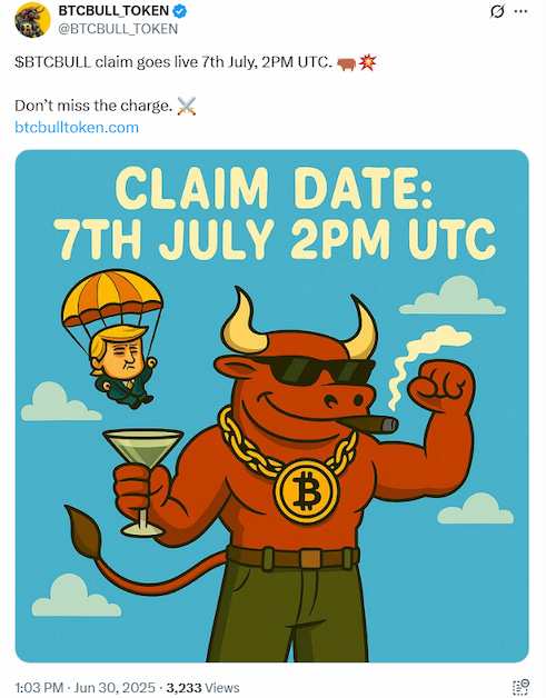 скриншот поста проекта BTC Bull Token