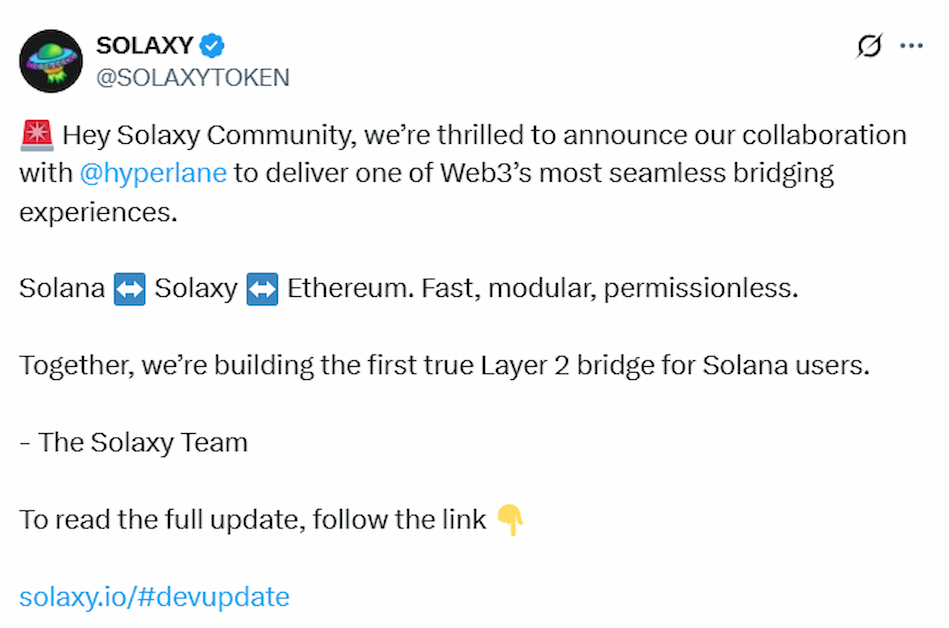 скриншот поста блокчейн проекта Solaxy