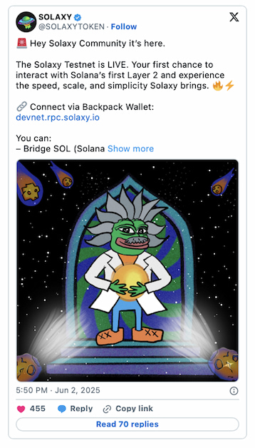 скриншот поста блокчейн проекта Solaxy
