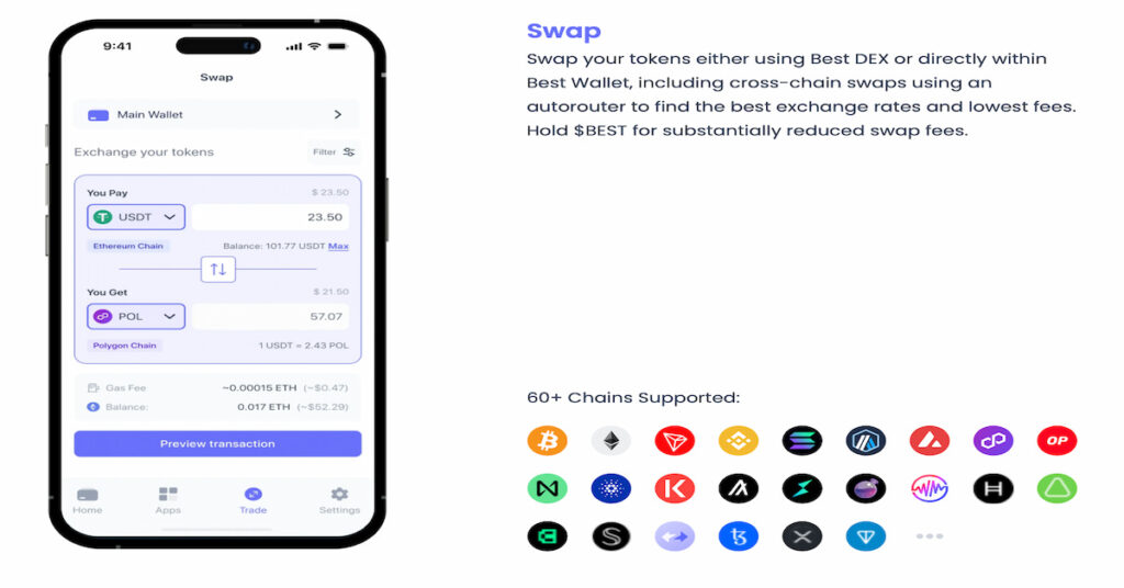 скриншот функций криптокошелька Best Wallet