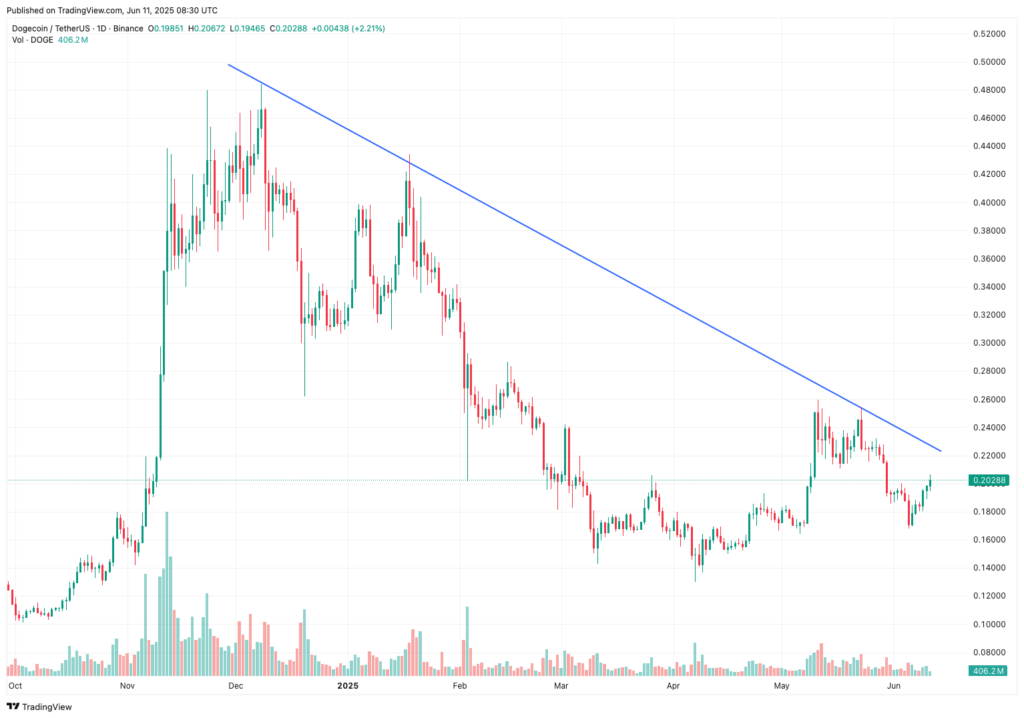 กราฟแนวต้านหินของ Dogecoin ในระยะยาว