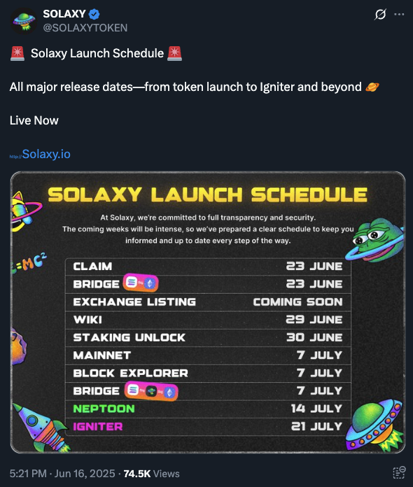 เปิดไทม์ไลน์สำคัญ! Solaxy เตรียมเปิดตัวอะไรบ้าง?