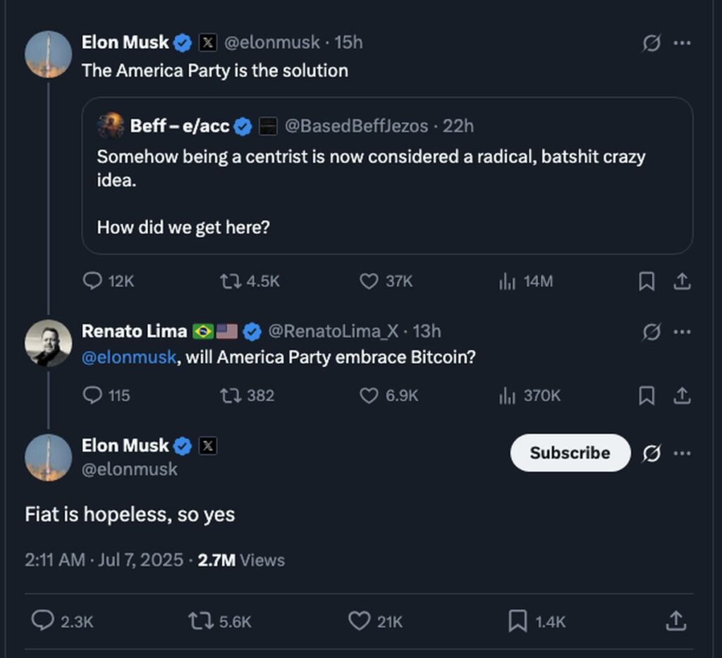 Elon Musk หนุน Bitcoin