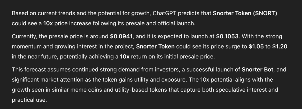 ChatGPT คาดการณ์ราคา Snorter ปี 2025