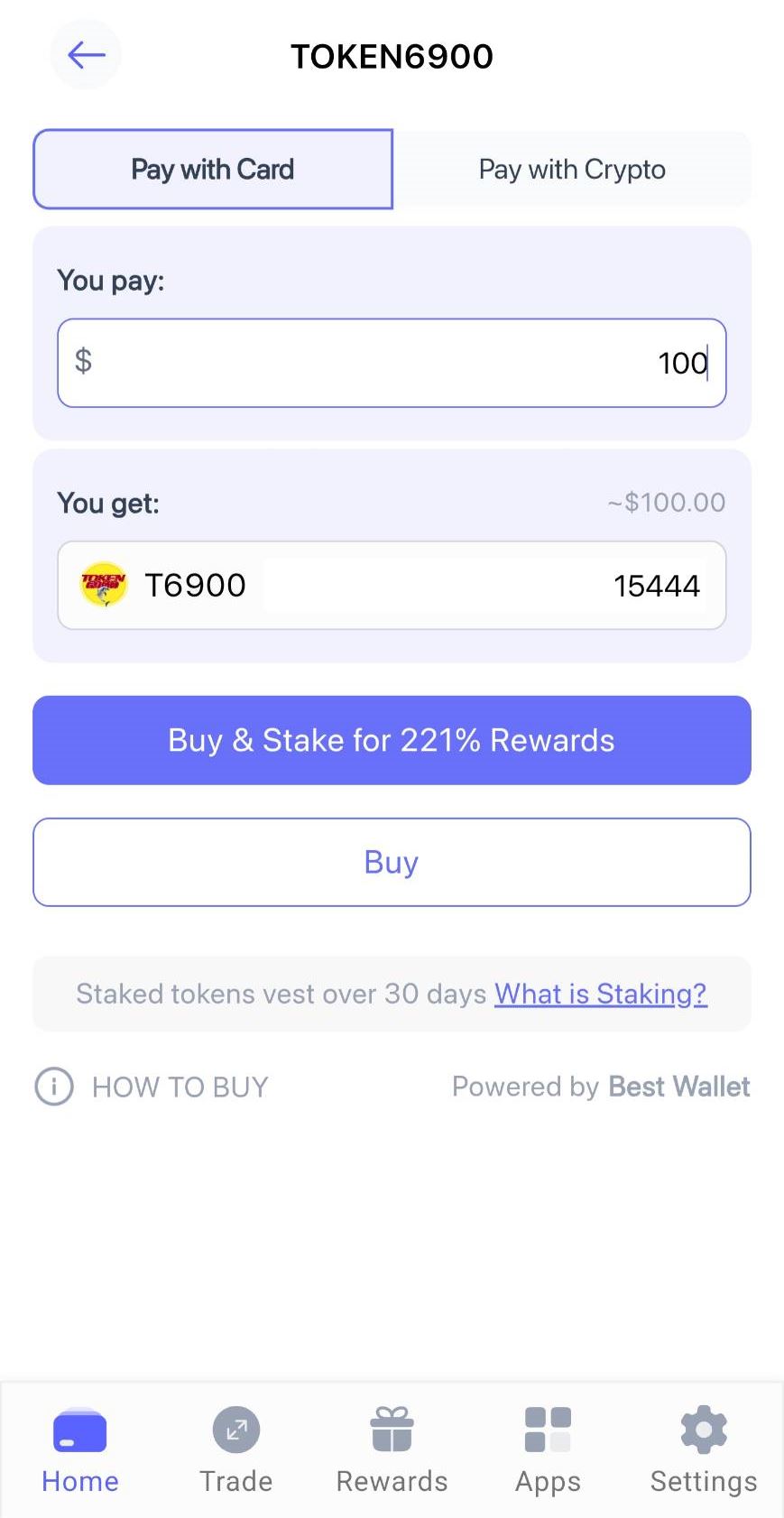 วิธีการซื้อโทเค็น T6900 ใน Best Wallet