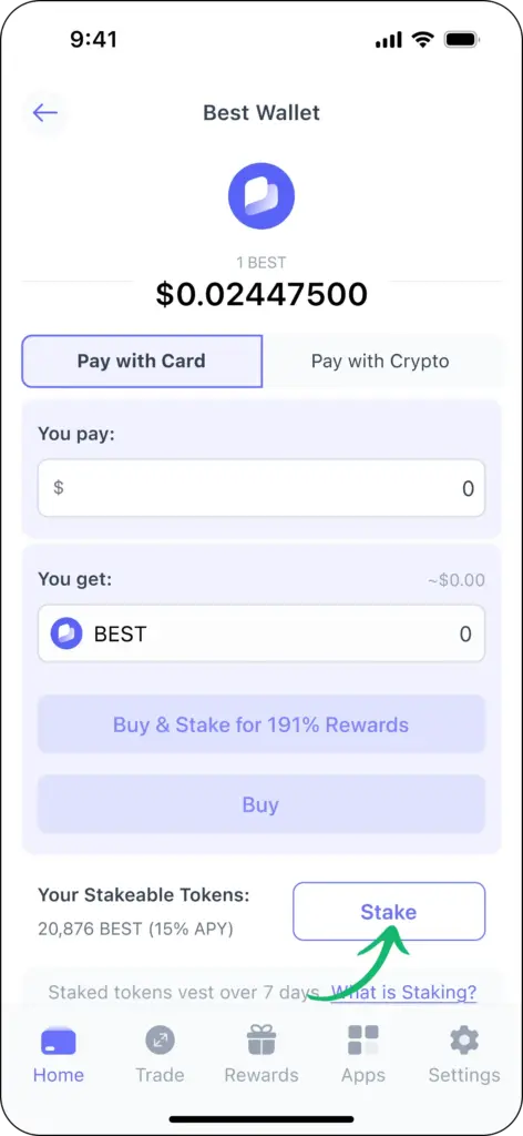 Best Wallet'te staking coinleri alın